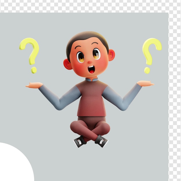 Ilustración en 3D del niño que se pregunta preguntas