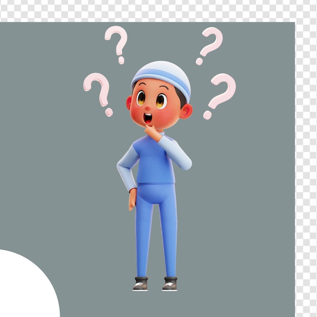 Ilustración en 3D de niños que piensan preguntas
