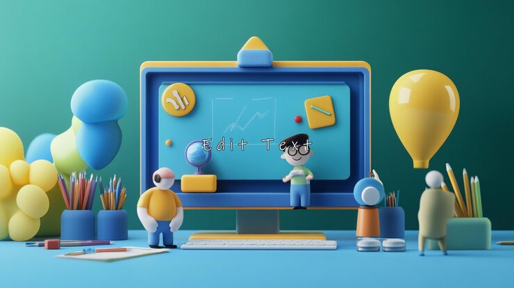 PSD ilustración 3d de niños que presentan datos en una pantalla de computadora