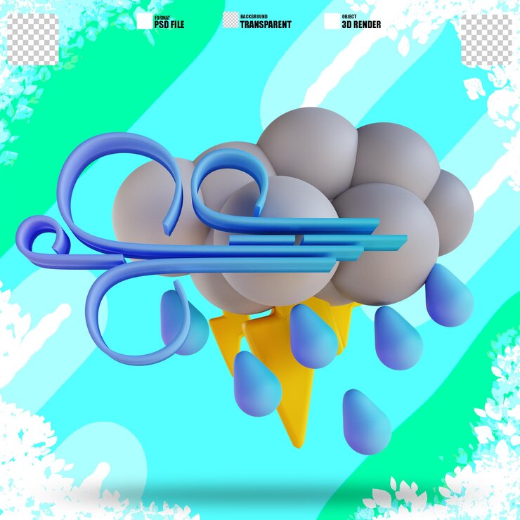 PSD ilustración 3d noche tormentosa lluvia relámpago 8