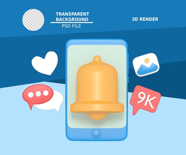 PSD ilustración 3d de notificación de chat en el teléfono inteligente