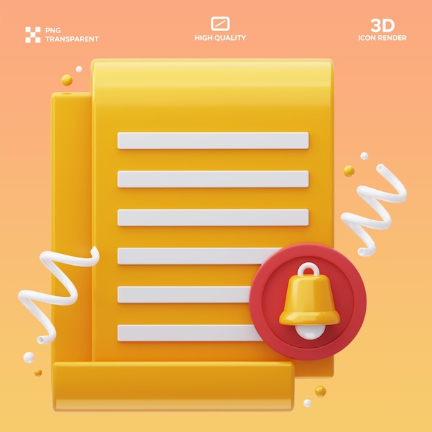 Ilustración 3D de la notificación del documento PSD