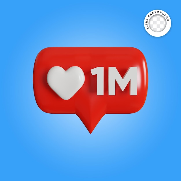 Ilustración 3D notificación de redes sociales 1 millón de me gusta
