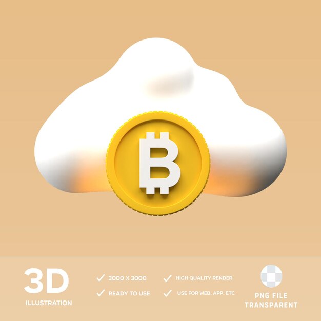 Ilustración 3D de la nube de Bitcoin en PSD