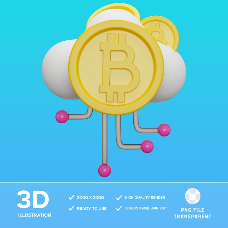 PSD ilustración 3d de la nube de bitcoin en psd