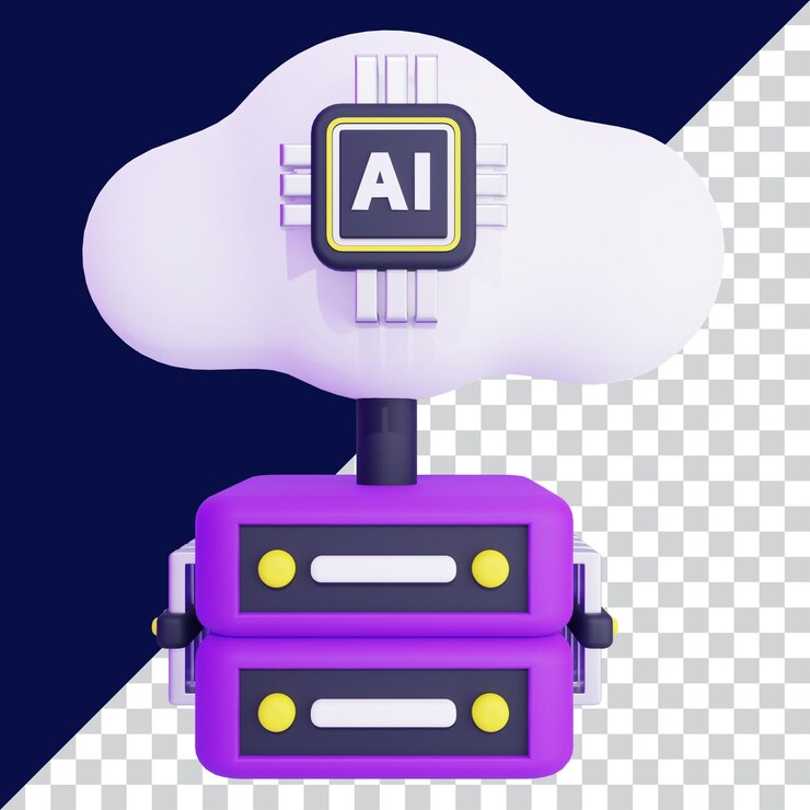 PSD ilustración 3d de la nube de datos de ia con servidor