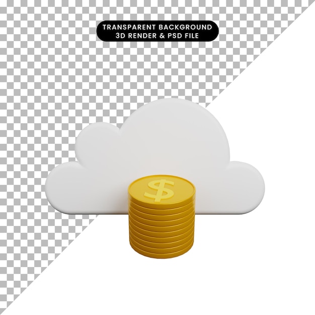 Ilustración 3D de nube con moneda