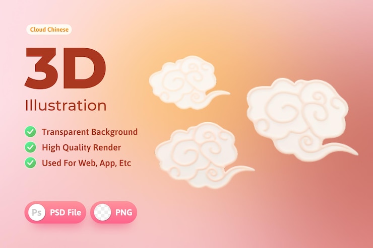 PSD ilustración 3d nube de objeto de año nuevo chino utilizado para la aplicación web de infografía