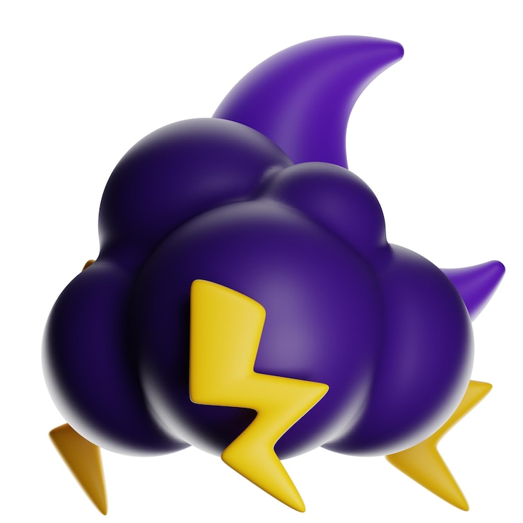 PSD ilustración 3d de una nube oscura con relámpagos