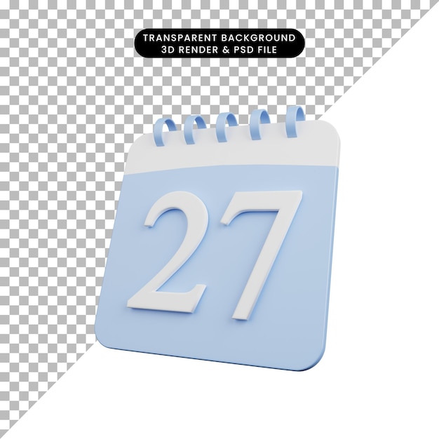 Ilustración 3d del número de calendario de objeto simple fecha 27