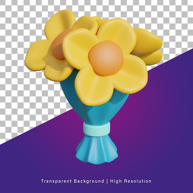 PSD ilustración 3d o render de objeto 3d de cubo de flores