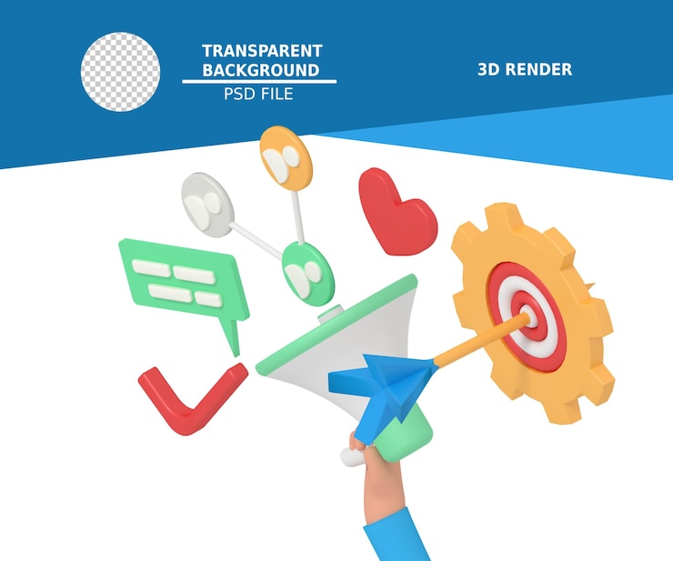 PSD ilustración 3d del objetivo de marketing