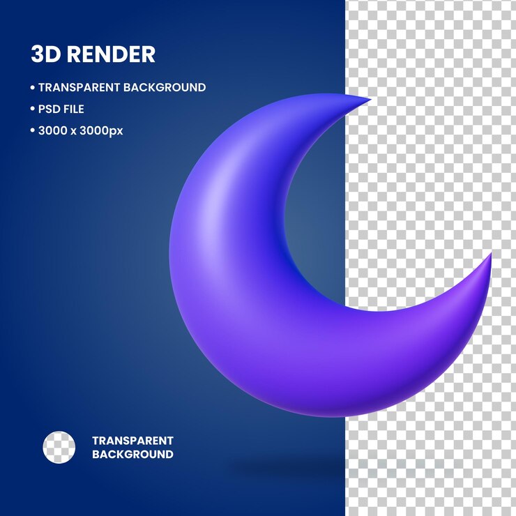 PSD ilustración en 3d del objeto luna creciente nocturna