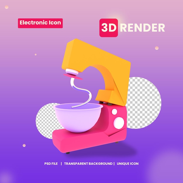 Ilustración 3d objeto mezclador de pastel eléctrico PSD Premium