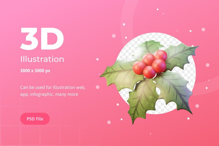 PSD ilustración 3d, objeto navideño, flor de nochebuena, para web, aplicación, infografía, publicidad, etc.