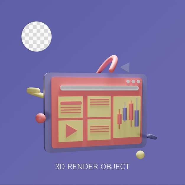 Ilustración 3d Objeto redes sociales y estadísticas Puede usarse para web, aplicación, información gráfica, etc.