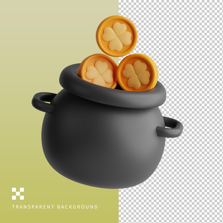 PSD ilustración 3d de la olla de oro en psd