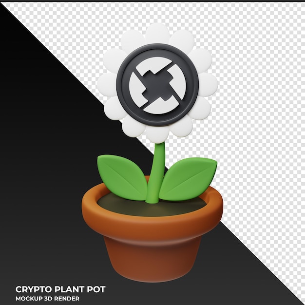 PSD ilustración 3d de la olla de plantas criptográficas 0x zrx