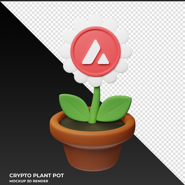 PSD ilustración 3d de la olla de plantas criptográficas avalanche avax