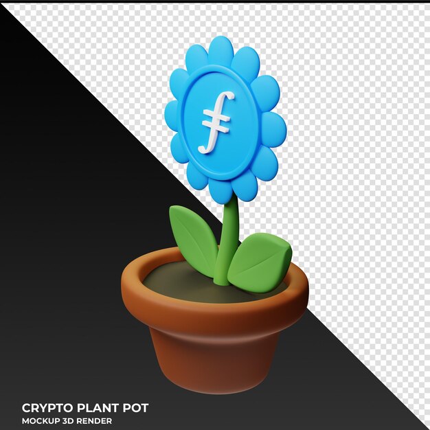 Ilustración 3D de la olla de plantas criptográficas Filecoin FIL