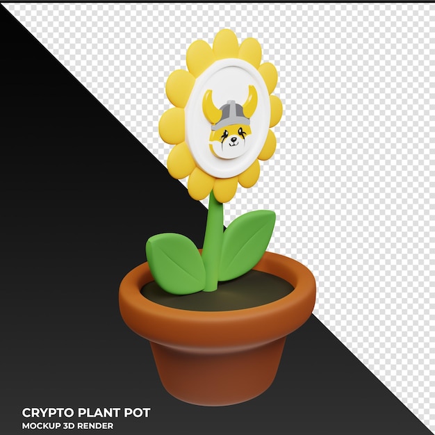 PSD ilustración 3d de la olla de plantas criptográficas floki