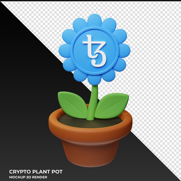 Ilustración 3D de la olla de plantas criptográficas Tezos XTZ