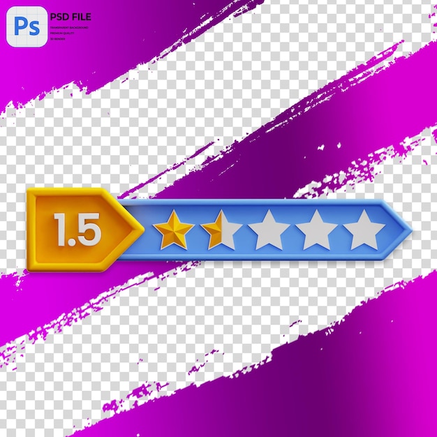 PSD ilustración 3d de one point five star rating renderización del icono png aislado