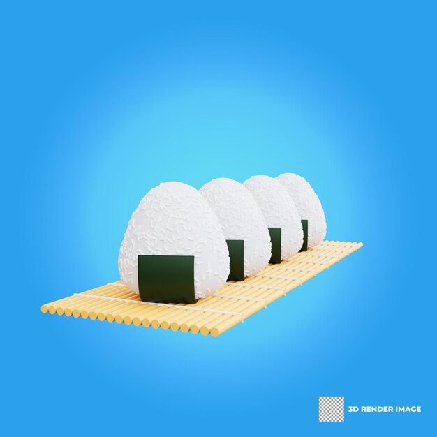 Ilustración 3d de onigiri de comida asiática