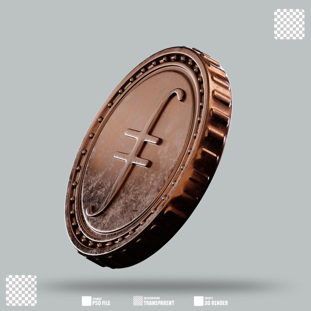 Ilustración 3D de oro Filecoin 3