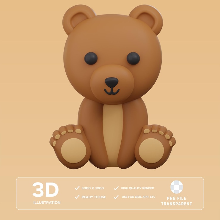 PSD ilustración 3d del oso psd