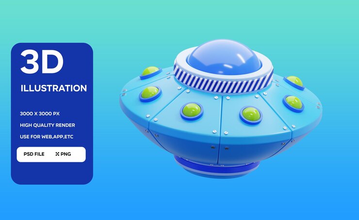 PSD ilustración 3d de los ovnis en psd