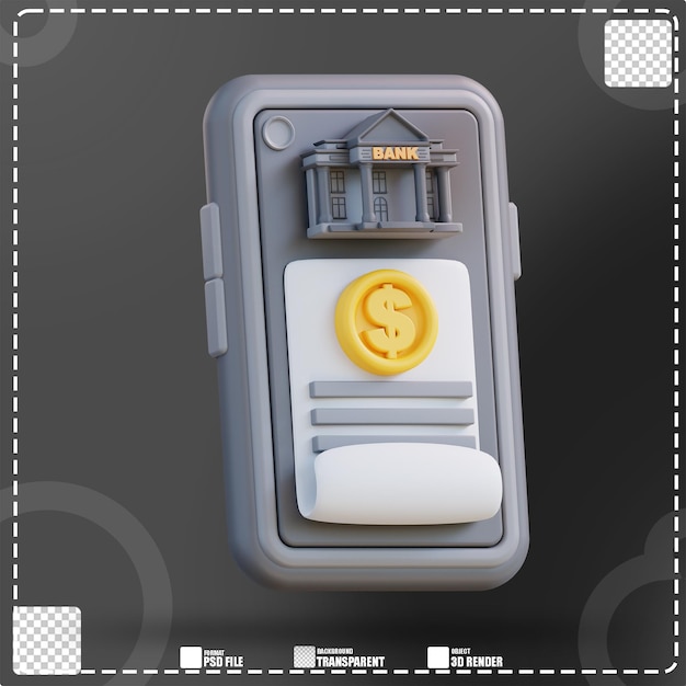 PSD ilustración 3d de pago de banca móvil 3