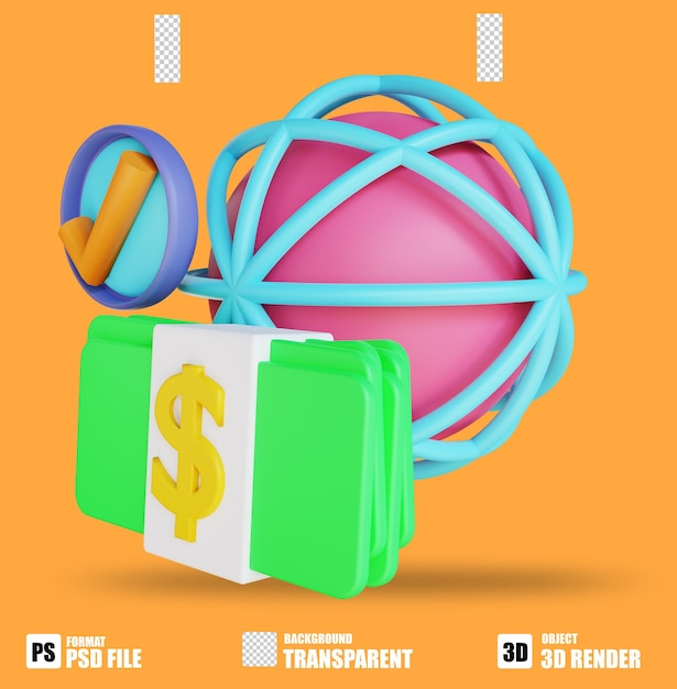 Ilustración 3d pago por internet y dinero 3