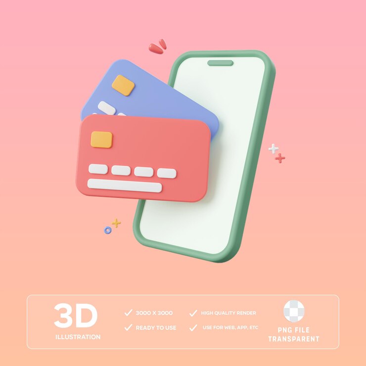 Ilustración en 3D del pago en línea de PSD