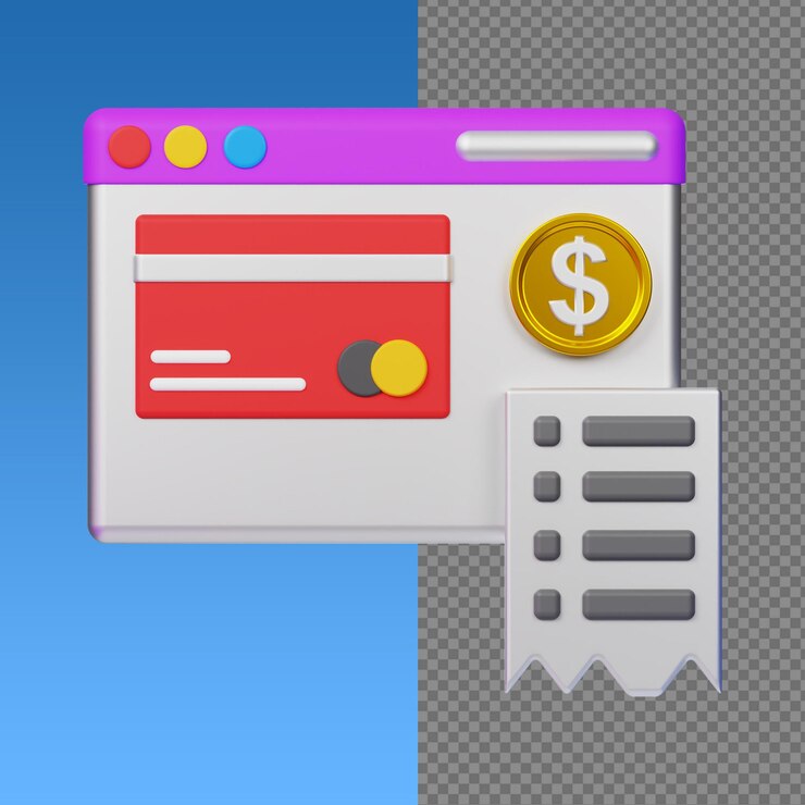 Ilustración 3D de pagos en línea y transacciones financieras