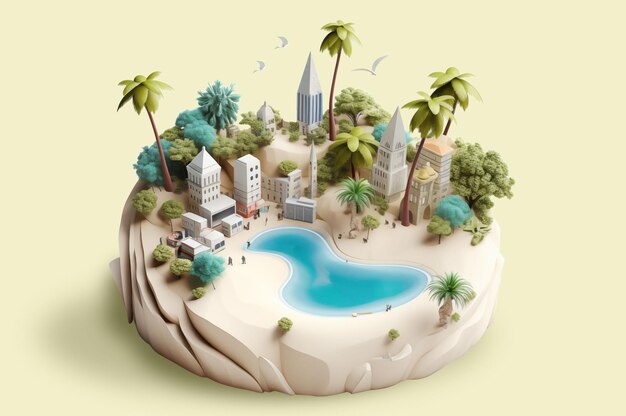 PSD ilustración en 3d paisaje de verano