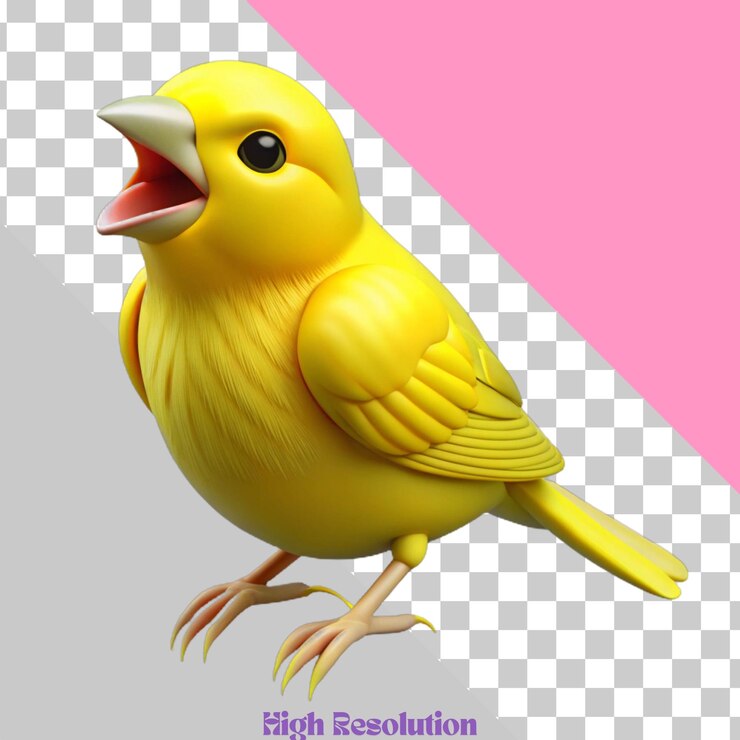 PSD ilustración 3d de pájaro amarillo con boca abierta y fondo rosa
