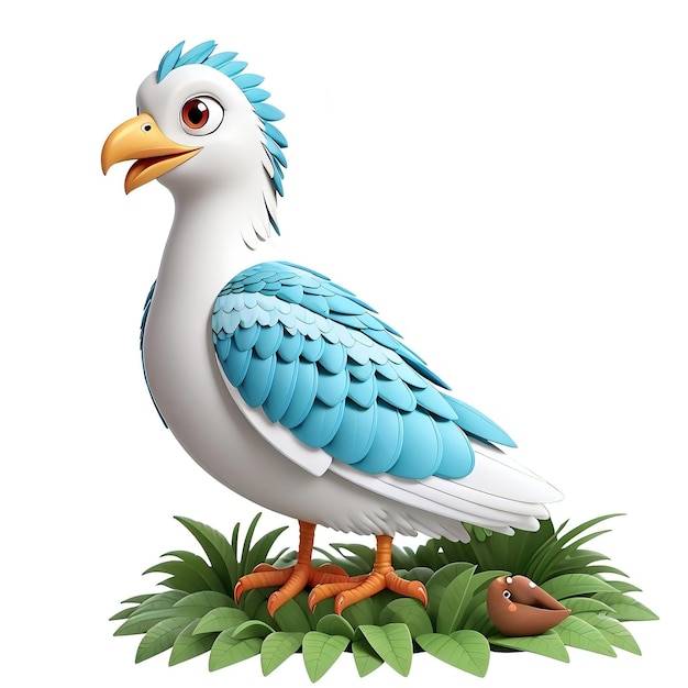 PSD ilustración 3d de pájaro azul y blanco