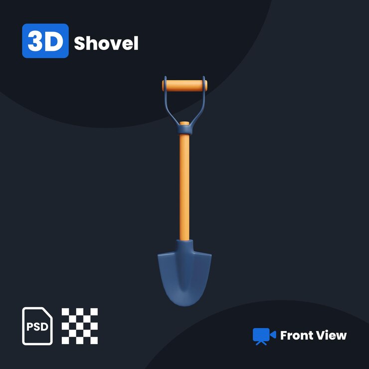 PSD ilustración 3d de pala con vista frontal