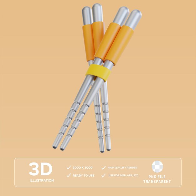 Ilustración 3D de los palillos para comer de PSD