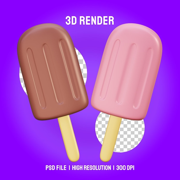 Ilustración 3D de palitos de helado