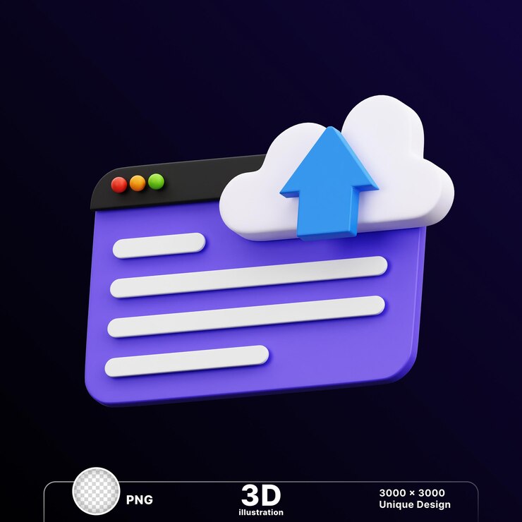 PSD ilustración 3d de pantalla negra con visualización de icono web con signo de carga en un fondo transparente