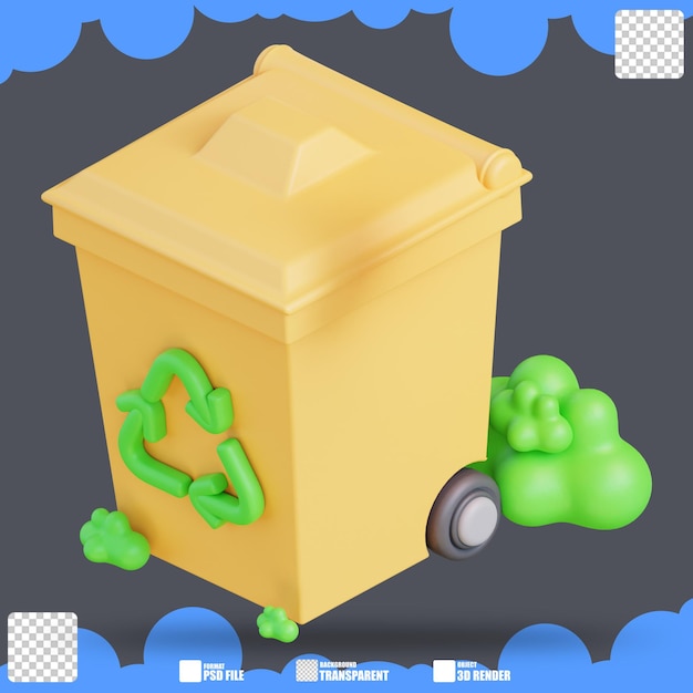 Ilustración 3D de una papelera de reciclaje 2