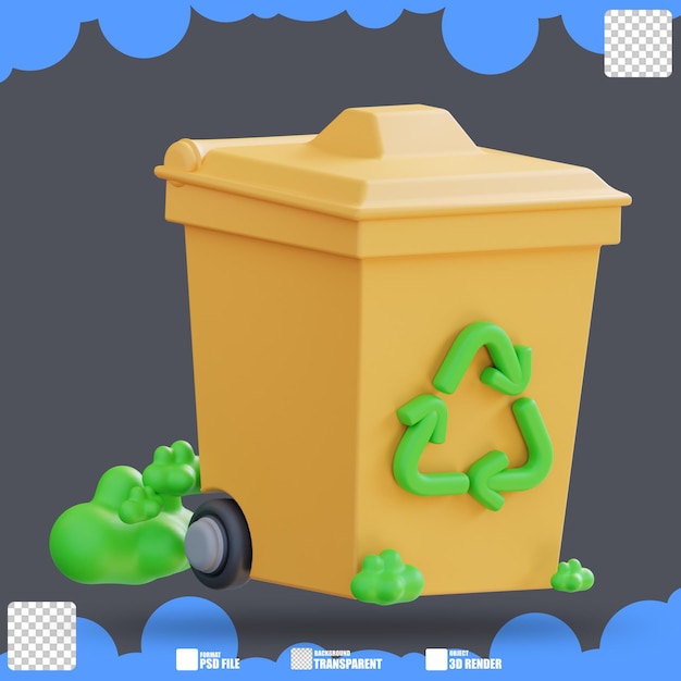 PSD ilustración 3d de una papelera de reciclaje 2