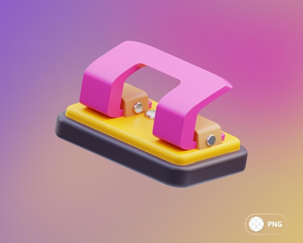 Ilustración 3D de papelería perforadora