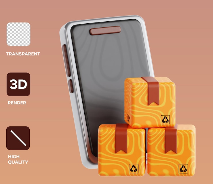 PSD ilustración 3d del paquete en línea de psd