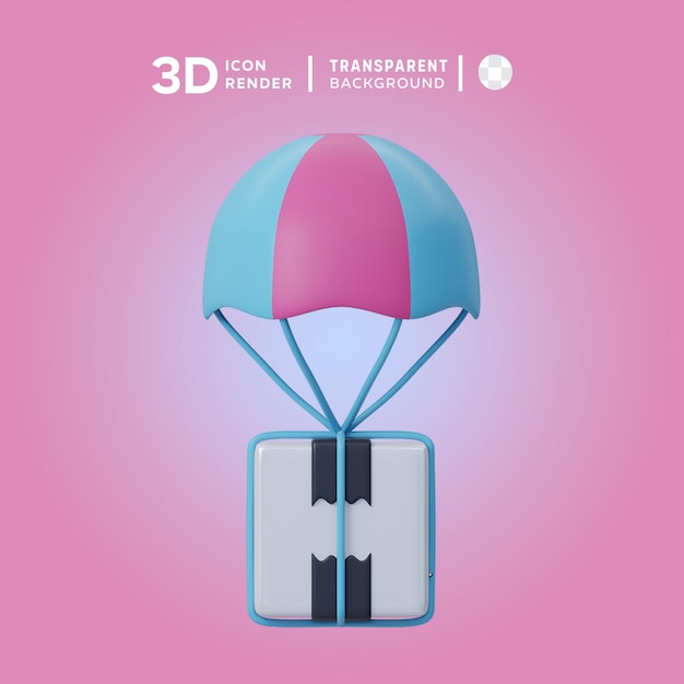 PSD ilustración 3d del paquete de paracaídas que muestra el icono 3d de color aislado