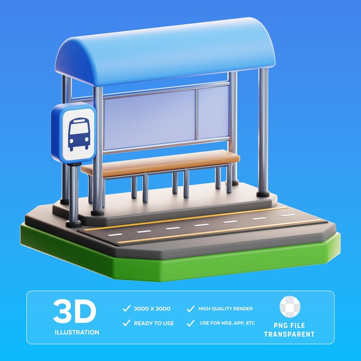 Ilustración en 3D de la parada de autobús de PSD