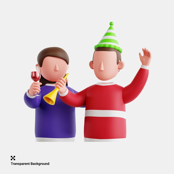 PSD ilustración 3d de una pareja brindando por la celebración del día de año nuevo