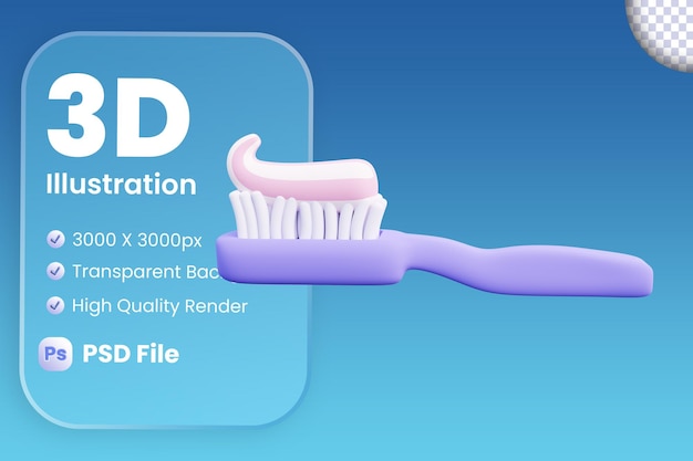 PSD ilustración 3d de pasta de dientes y cepillo de dientes